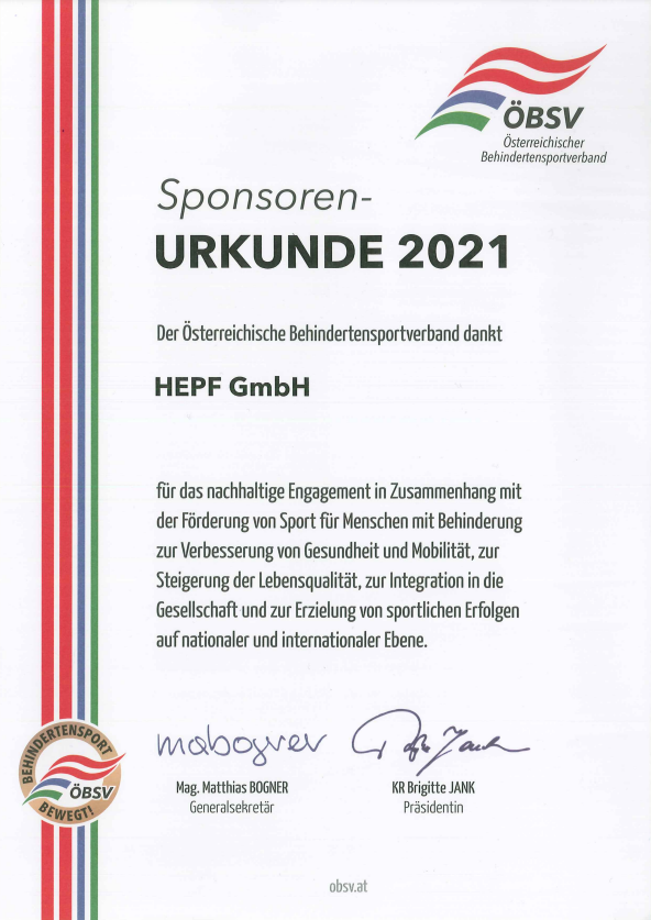 Sponsorenurkunde 2021