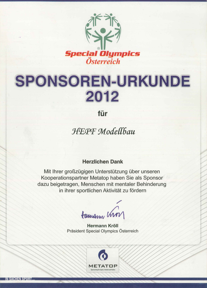Sponsoren Urkunde 2012