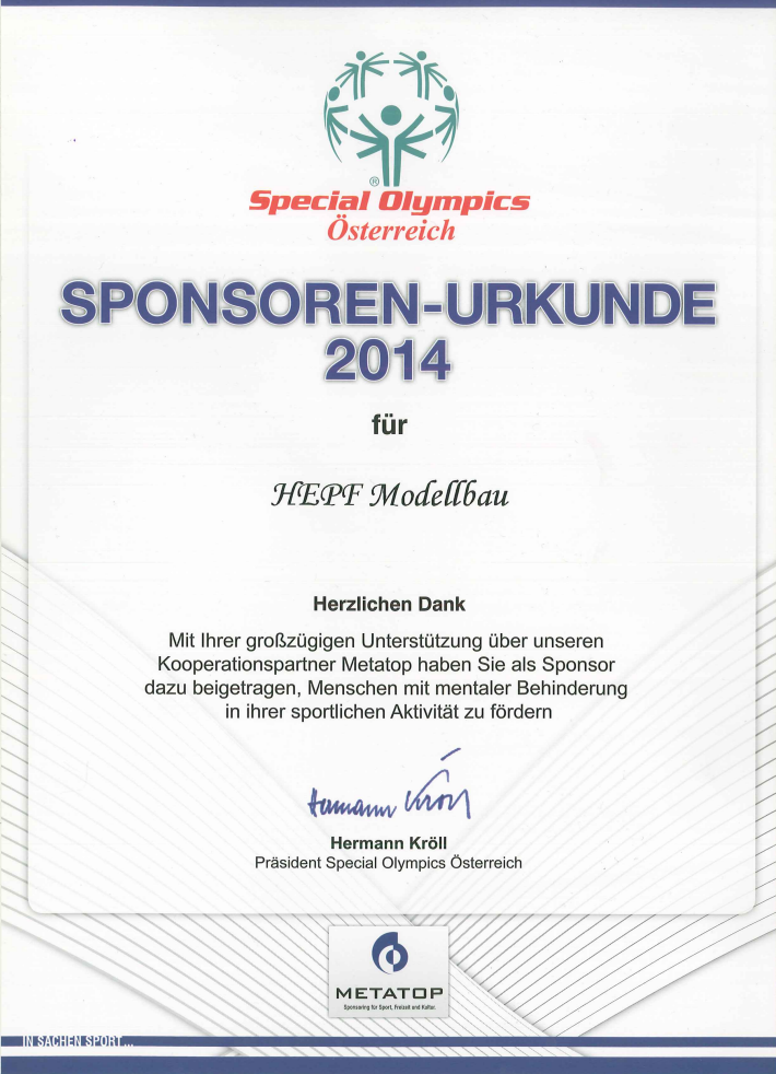 Sponsoren Urkunde 2014